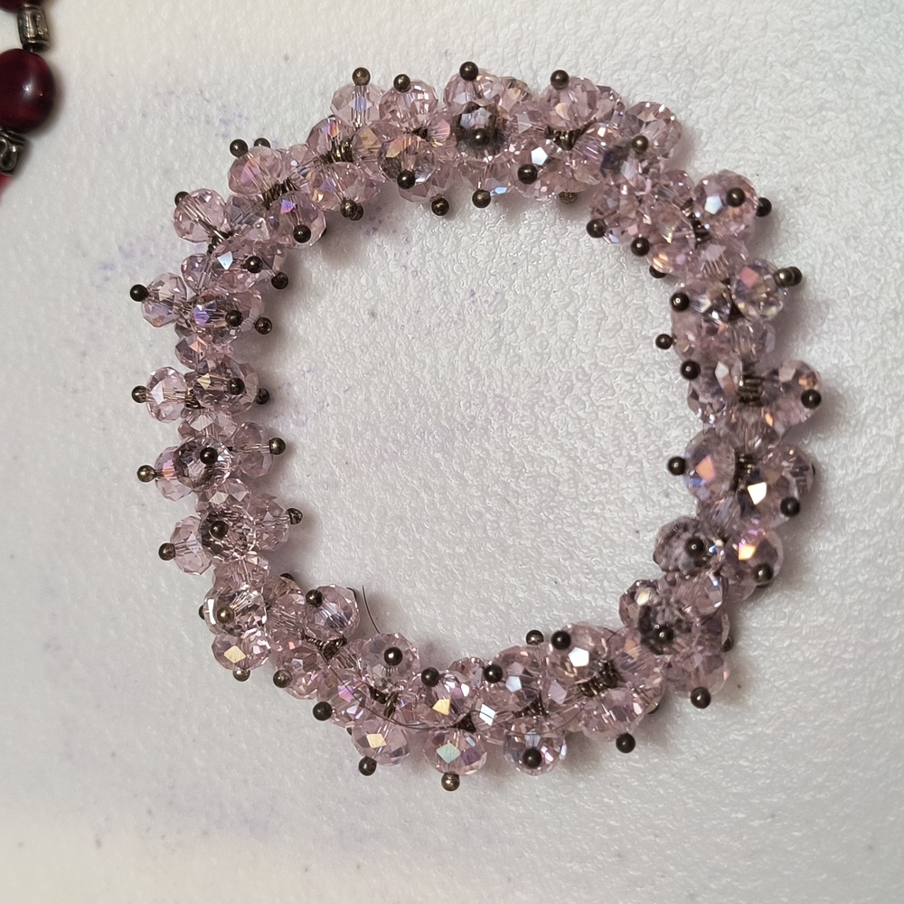 Pink Swarovski Like Crystals Cluster Bead Stretch Bracelet